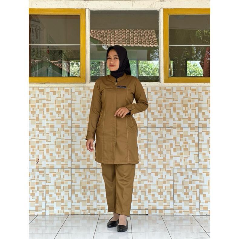 FREE ONGKIR SERAGAM PEMDA TUNIK TOYOBO KHAKI TUA S-XXL
