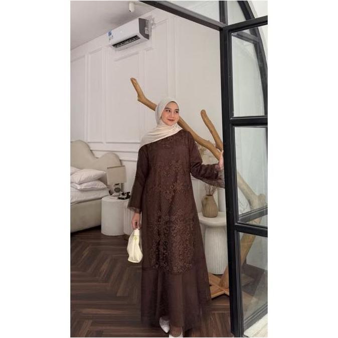 DV351 - Audy Dress Premium Kombinasi Tile Bahan Silk Baju Gamis Kondangan Wanita Model Kekinian Warn