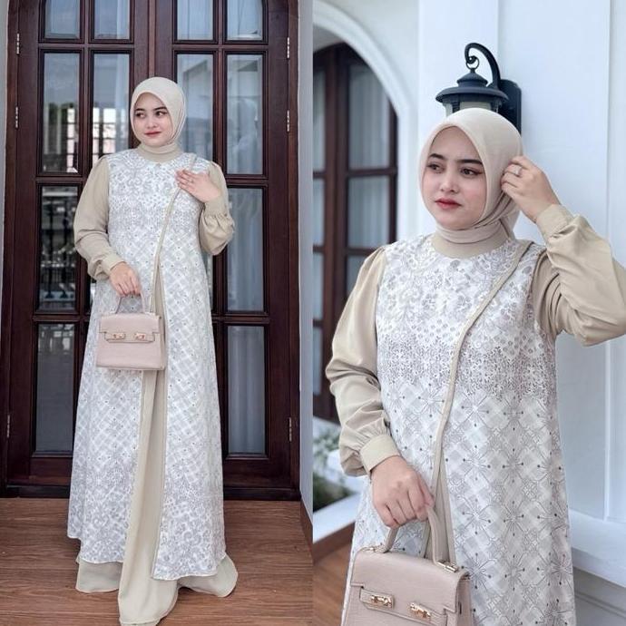 Instancodbisa- Nnfashion ~ Khansa Dress  Ii  Wanita Muslimah Panjang Cantik  Muslim Motif Kombinasi 