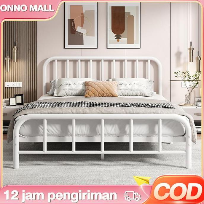 GHEATHEON ONNO MALL-(TOK) Ranjang Besi Single dan Ganda Rangka Logam Diperkuat Desain Modern Sederha