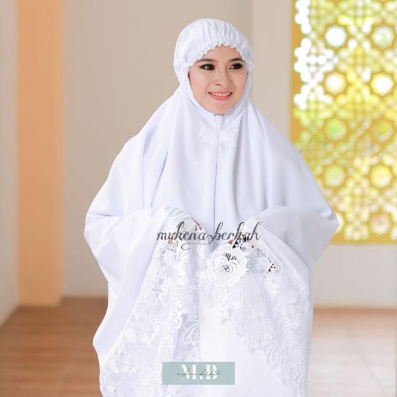 Saless Mukena Prada Katun Putih Renda Import Mewah Free Tas Cantik