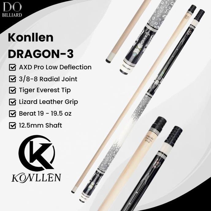 Stick Billiard KONLLEN DRAGON Series Cue Leather Grip Low Deflection / Stick Konllen DRAGON