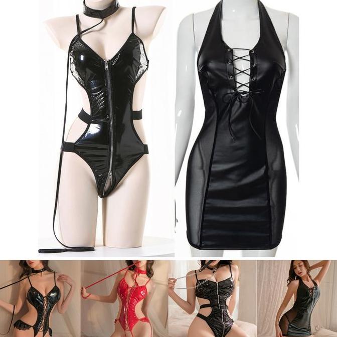 LINGEIRE SEKSI KULIT PU BACKLESS MINI DRESS MODEL EROPA AMERIKA