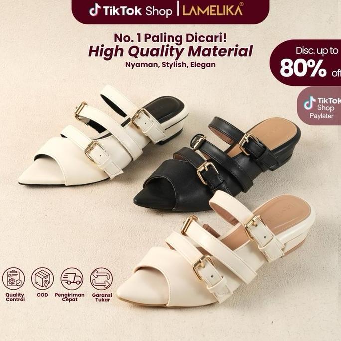 BEST LAMELIKA - ECLAIRE SEPATU SANDAL WANITA FLAT SHOES WANITA ELEGAN SLIP ON 3CM