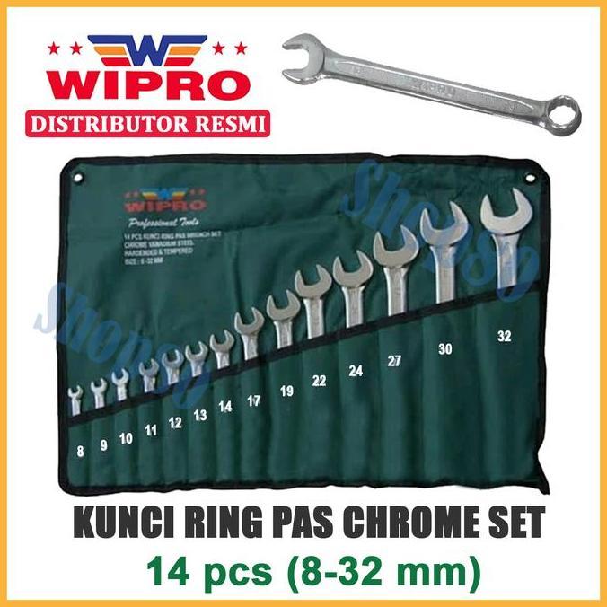 TERBARU - Wipro Kunci Ring Pas 1 Set 14pcs 14 pcs Chrome Plated CRV 8-32 mm