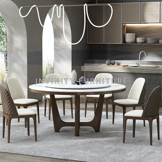 Terlaris Meja Makan Marmer Bulat Kayu Jati - Round Dining Table