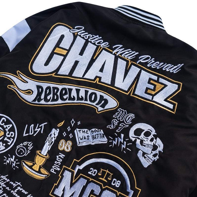 DISKON Miscast Varsity Jacket Vintage Chavez Hitam