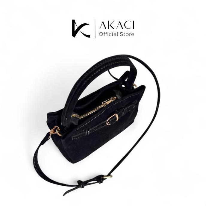 Alyee- Hand Bag Wanita Hana Akaci 15-8490 Bahan Beludru 1 Ruang Sling Bag Mini Lucu Terbaru Polos Me