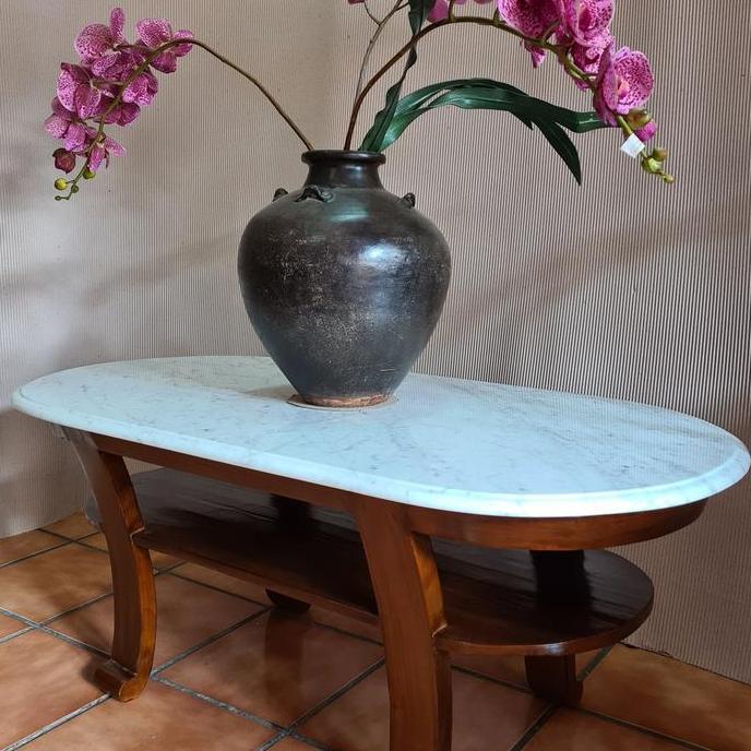 Terlaris Meja Tamu Oval Marmer Antik, Ukuran 60X120Cm