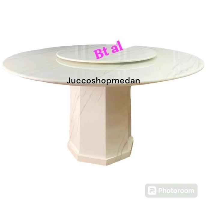 Terlaris Meja Makan Bulat Marmer 150Cm - Meja Makan Marmer Batu Alam - Meja Marmer Import - Medan Fu