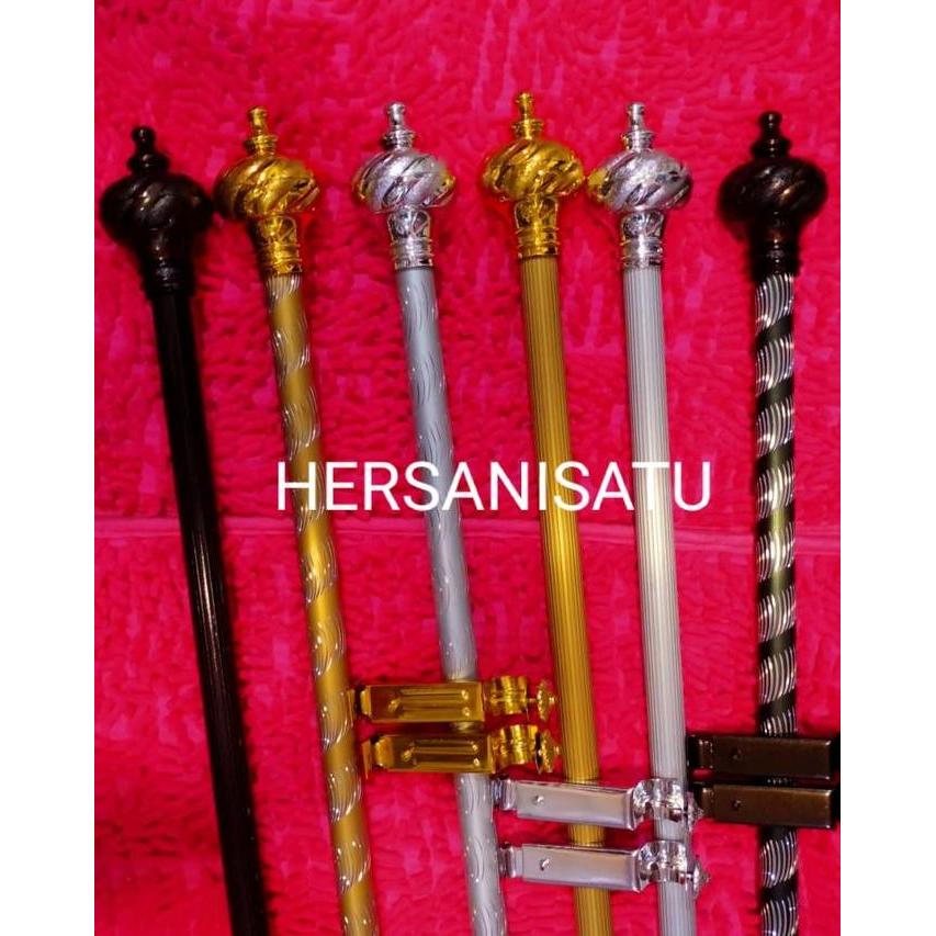 Fmly99- Besi Gorden 1 Meter Full Set Batang Hordeng Pintu Jendela Kayu Dipasang Di Dinding Kamar Tid