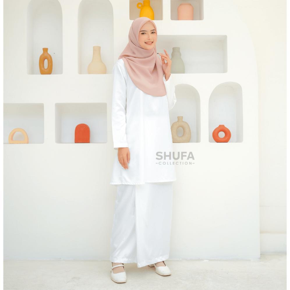 Baju Setelan Kurung Melayu Wanita Modern Adat Malaysia Perempuan Putih Tulang