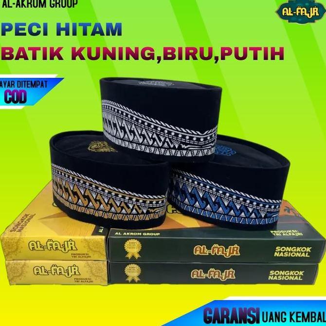 DV151 - Peci Songkok Kopiah Hitam Motif Batik Biru Anak dan Dewasa Murah
