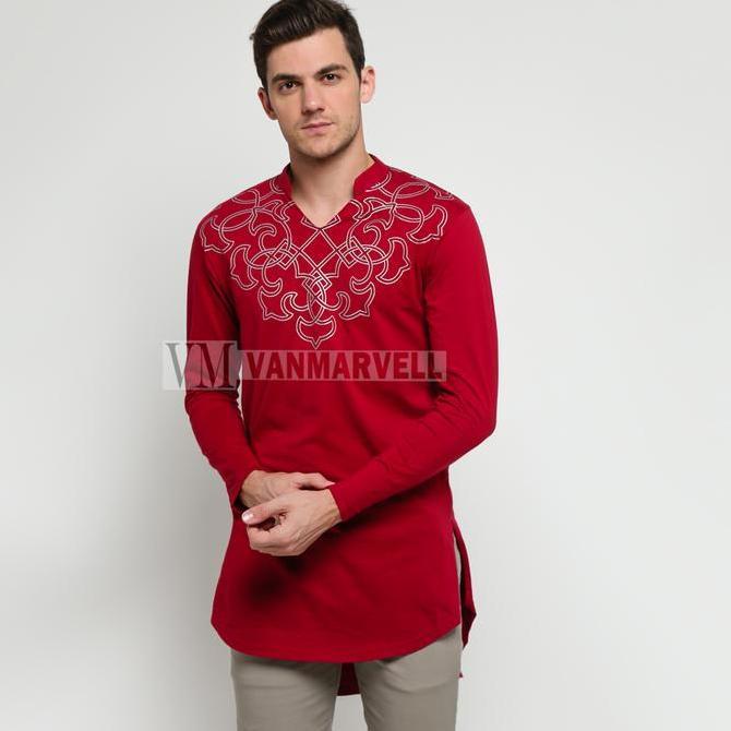DS284 - VM Gamis Jumbo Baju Koko Merah Maroon Panjang Baju Koko Pria