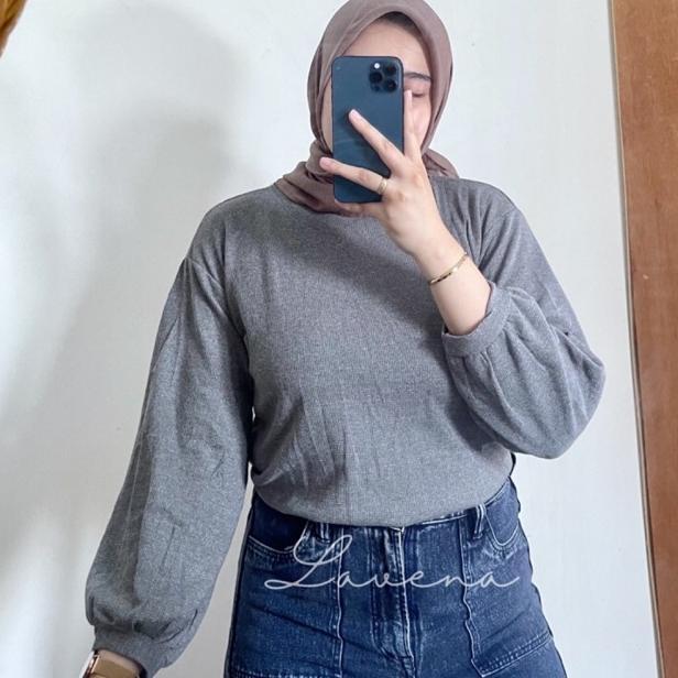 LAVENA Clara Knit Blouse / waffle knit / atasan lengan panjang balon / kaos lengan panjang wanita / 