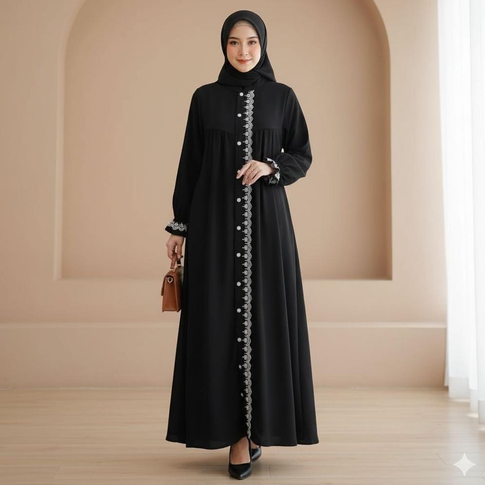 GAMIS ABAYA HITAM JETBLACK TERBARU SIZE STANDAR JUMBO S-XXL// BAJU GAMIS WANITA MUSLIM TERBARU 2024 