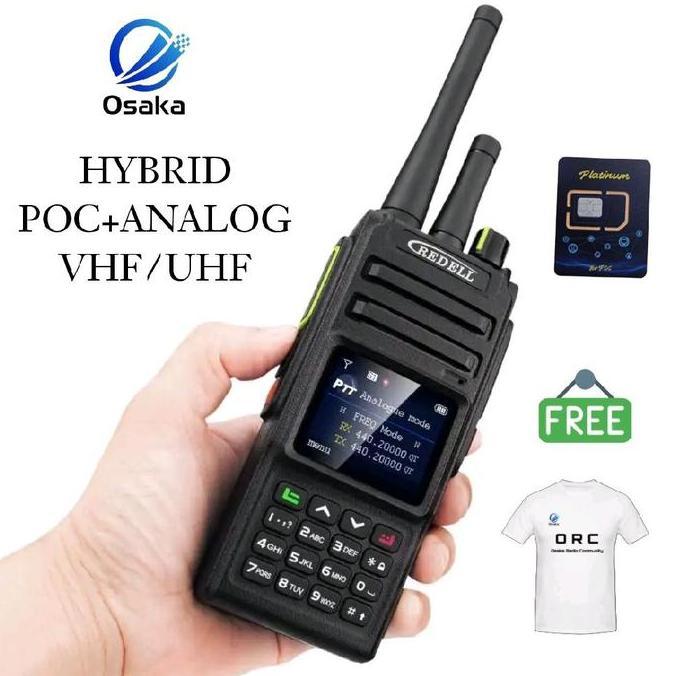 Terlaris Osaka Ht Poc Redell Hybrid + Analog Permanen Walkie Talkie Antena Jaringan 4G Vhf/Uhf Garan