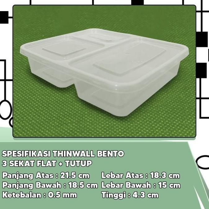 Thinwall Bento Sekat 3 Plastik - Food Container Bento Thinwall Premium