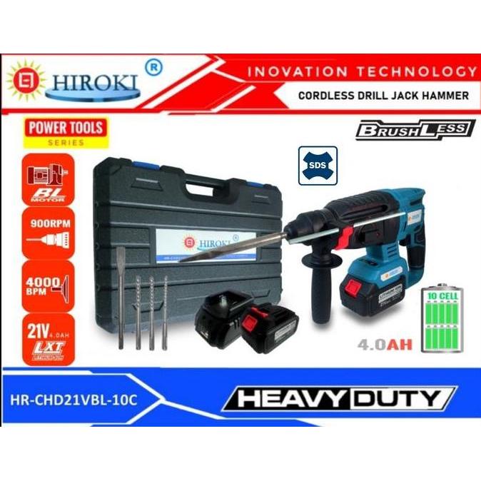 HIROKI Cordless Rotary Hammer / Bor Hammer Brushless 4 AH 21v