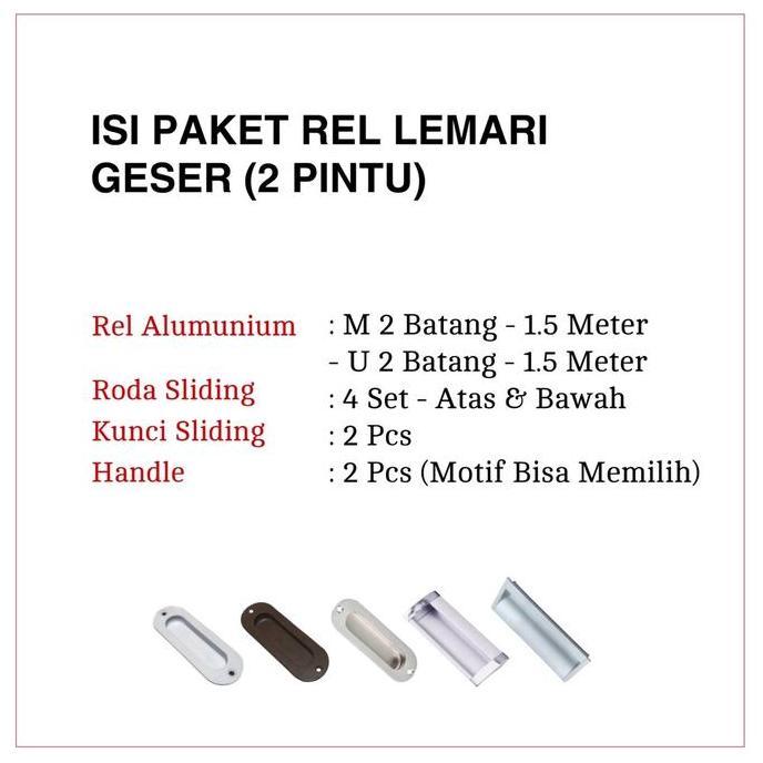 Set Rel Lemari Sliding Model Tanam 3141 2 Pintu , Rel Lemari Geser Lengkap Dengan Roda Kunci Handle 