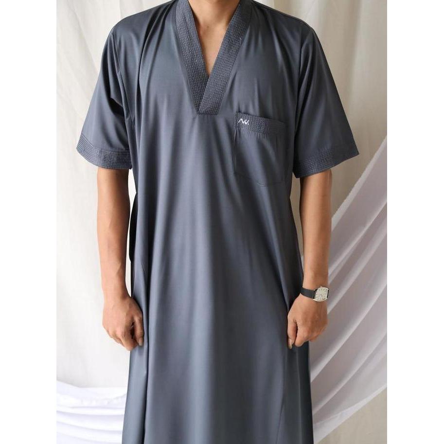 Sale Nurul Wizdan | Jubah Gamis Maroko Pria Dewasa | Lengan Pendek Bordir Motif