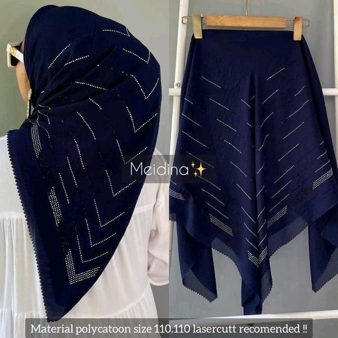 DE15 - Hijab Segi 4 Empat Laser CUT SWAROVSKI POLLYCOTTON / SEGIEMPAT PAYET / Kerudung Segi 4 Empat 