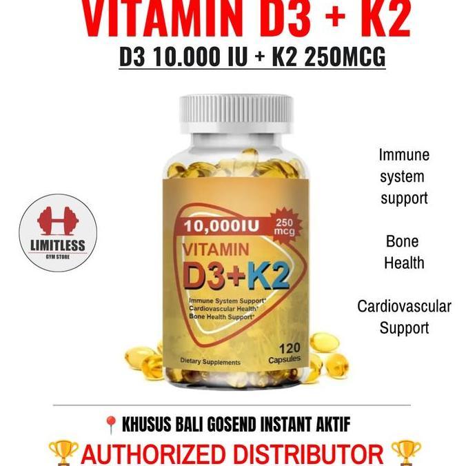 VIT D3 10000 IU + K2 250mcg - 120 Capsules Immune System Heart Health D3K2 10000IU