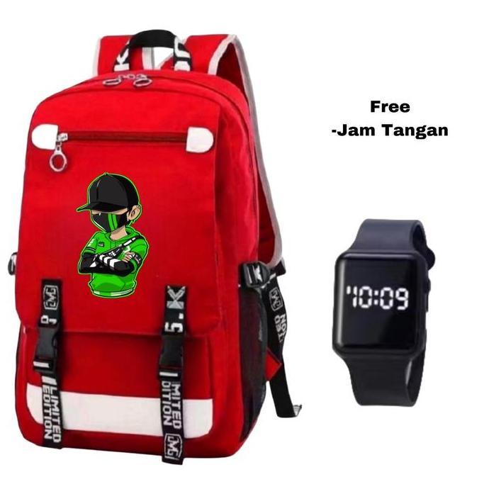 DI73 - Tas Ransel Anak Cowok Gambar Streetwear Hijau + Free Botol, Jas Hujan & Jam Tangan - Tas Rans