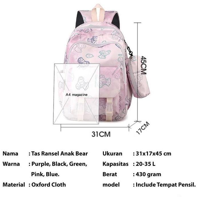 DR348 >> Tas Ransel Anak Sekolah Perempuan Tas Backpack Anak Free Pouch Pensil Tas Sekolah SD,SMP, S