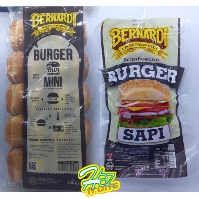 Paket Burger mini Bernardi 20 pcs (Daging Burger dan Roti Burger @ 20