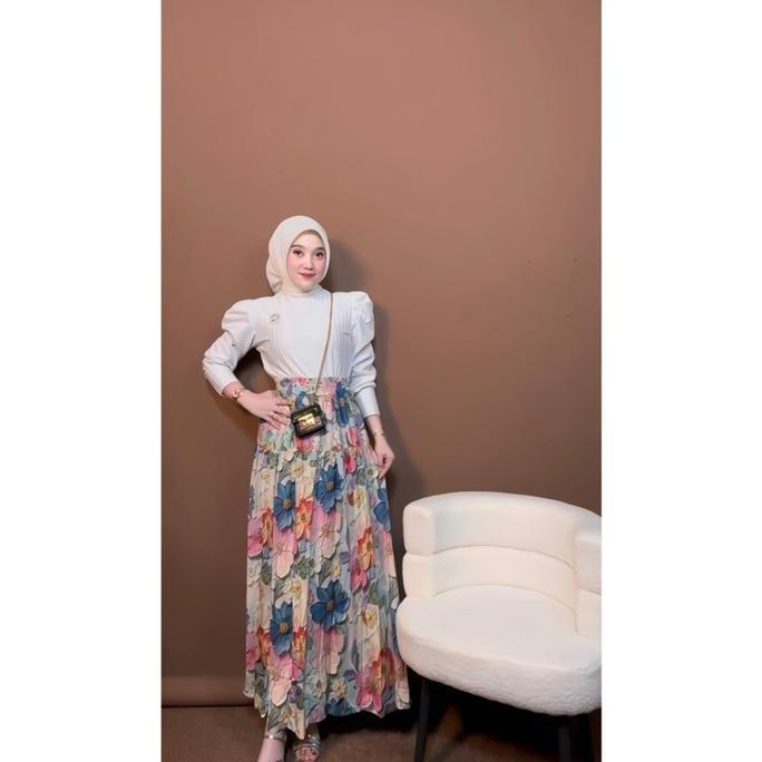 Rok Motif Mewah Bunga/Rok Viral/Rok Rayon/MeidinaNobul Wanita Panjang Katun