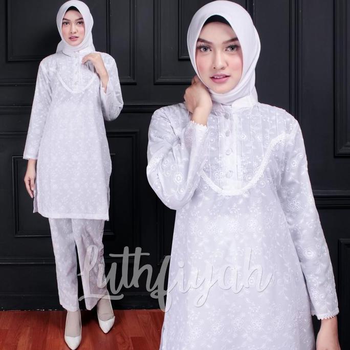 STELAN CELANA SET BERGO SARUNG TANGAN / TUNIK CELANA UMROH PUTIH KATUN JEPANG BERMOTIF TIMBUL Polos 