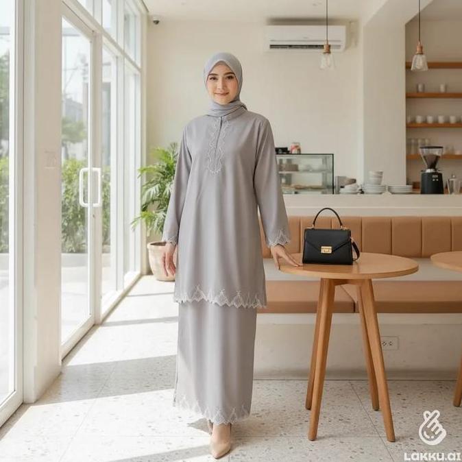 Qiarinn Stelan Rok Kurung Bordir Simple Dan Mewah Bahan Katun Toyobo