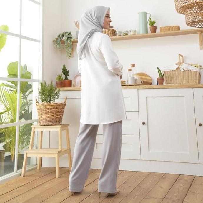 Wulfi Atasan Kemeja Tunik Day To Day Katun Cotton Madinah White kantor muslim Nyaman Panjang