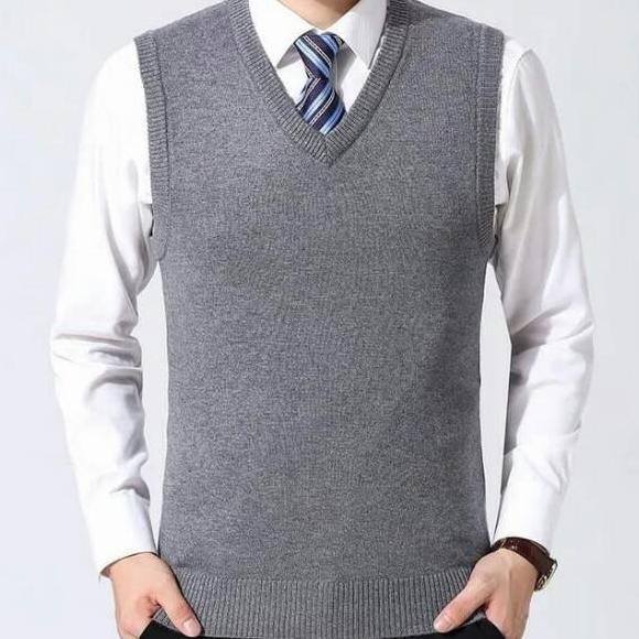 Rompi Pria Rajut Casual Keren Kantor Semi Formal Vest Bahan Knitting Benang Halus Nyaman Size Sxxl W