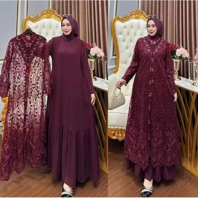 Harumma Set Dress Inner Ceruty Babydoll + Outher Brukat Premium / Dress Brukat Kondangan Pesta Perni