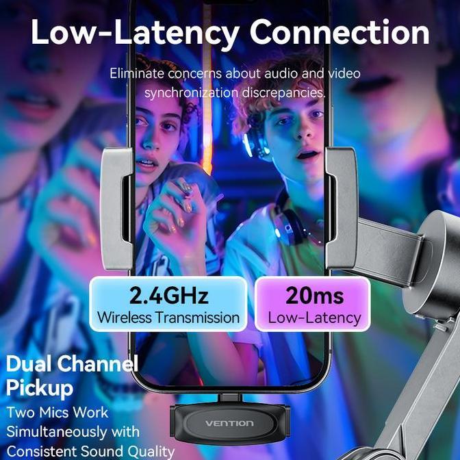 Vention Microphone Wireless Mic Clip-On Live Streaming Dual Channel Mikrofon Lavalier (TERBAIK) (TER