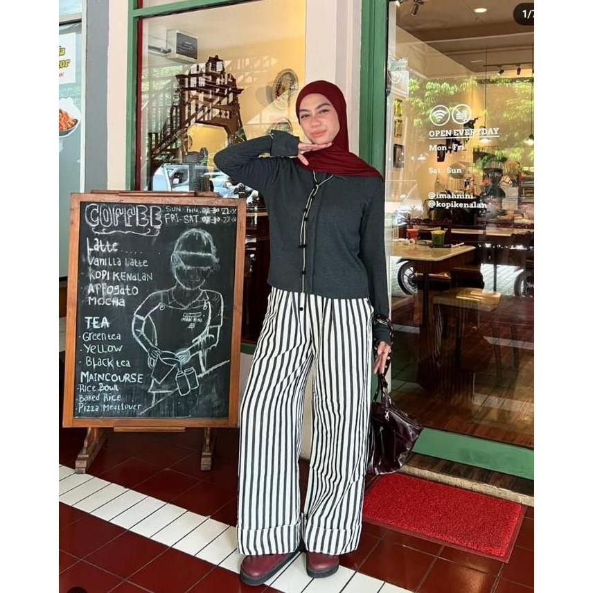 Hana Stripe Cullote| Celana kulot salur| Bawahan Cutbray Hitam Putih