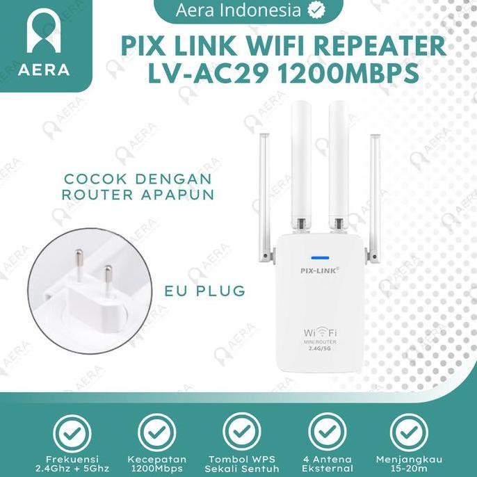 DB70 - Pix Link Wifi Repeater 1200MBPS 2.4G + 5G LV-AC29 I Penguat Sinyal Wifi Wireless