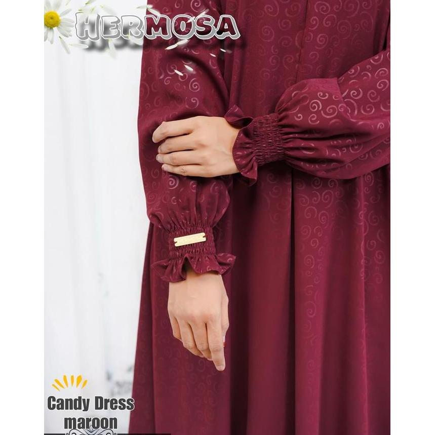 [Abaya Hermosa]Abaya hermosa wolfis embos motif candy marun-Aabaya merah maroon-Abaya manset karet
