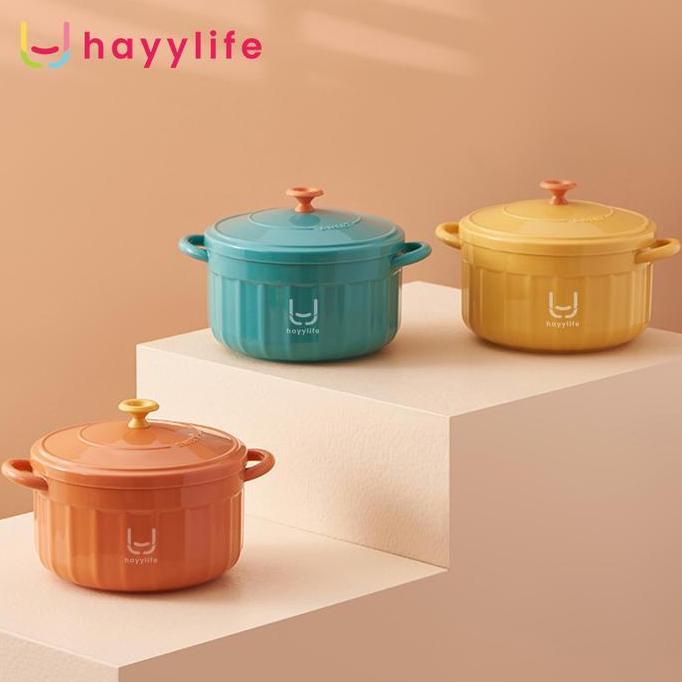 HAYYLIFE Mangkuk Mie Instan Stainless Steel Dengan Sendok - Mangkok Makan Siang Pegangan Dua Sisi De