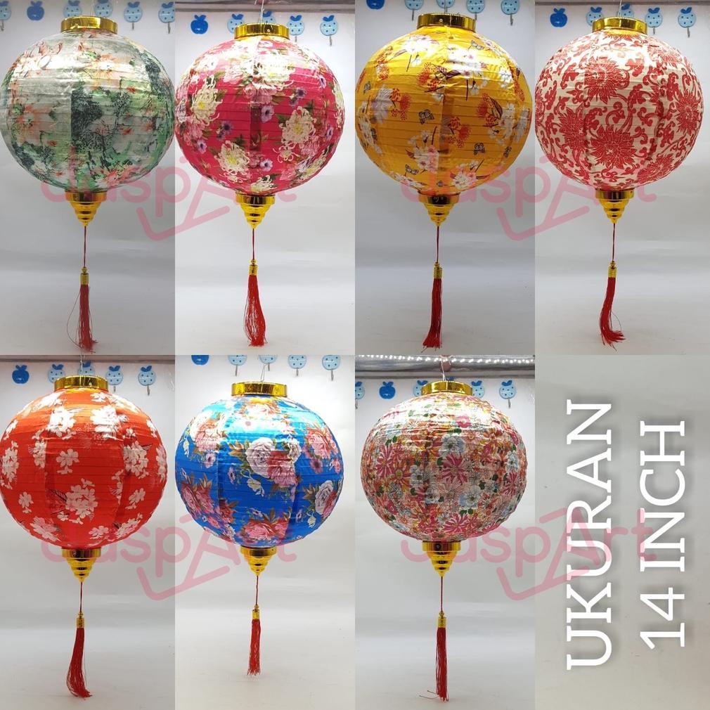 LAMPION IMLEK Lampion bulat motif bunga bahan satin premium dekorasi imlek sangjit