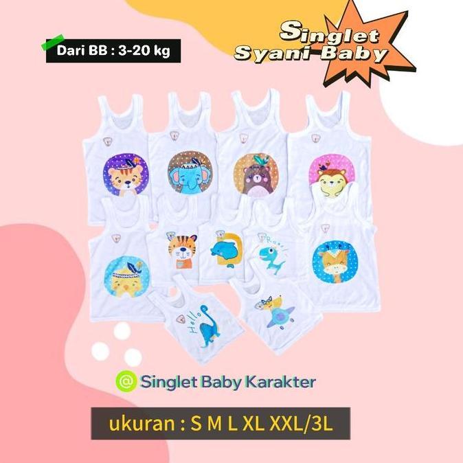 AI18 >> 3PCS Singlet Bayi Karakter Kaos Dalam Syani Baby + Kaos Dalam Anak Newborn Unisex Perempuan 