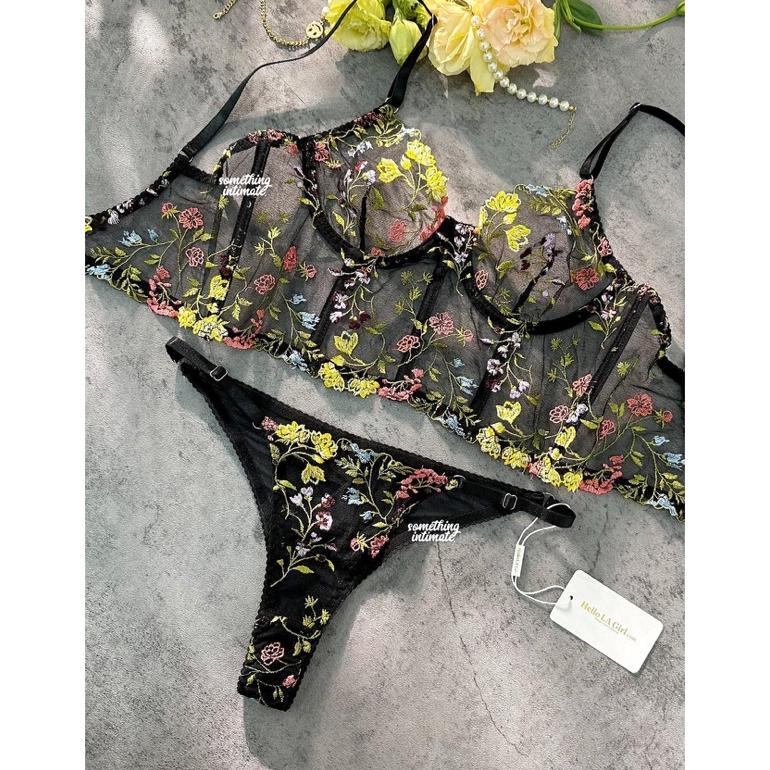 NEW PROMO [THONG ONLY ] SLOAN & SHERA Floral Embroidered Lace Bra Lingerie Cup Set Bustier Bodice Lo