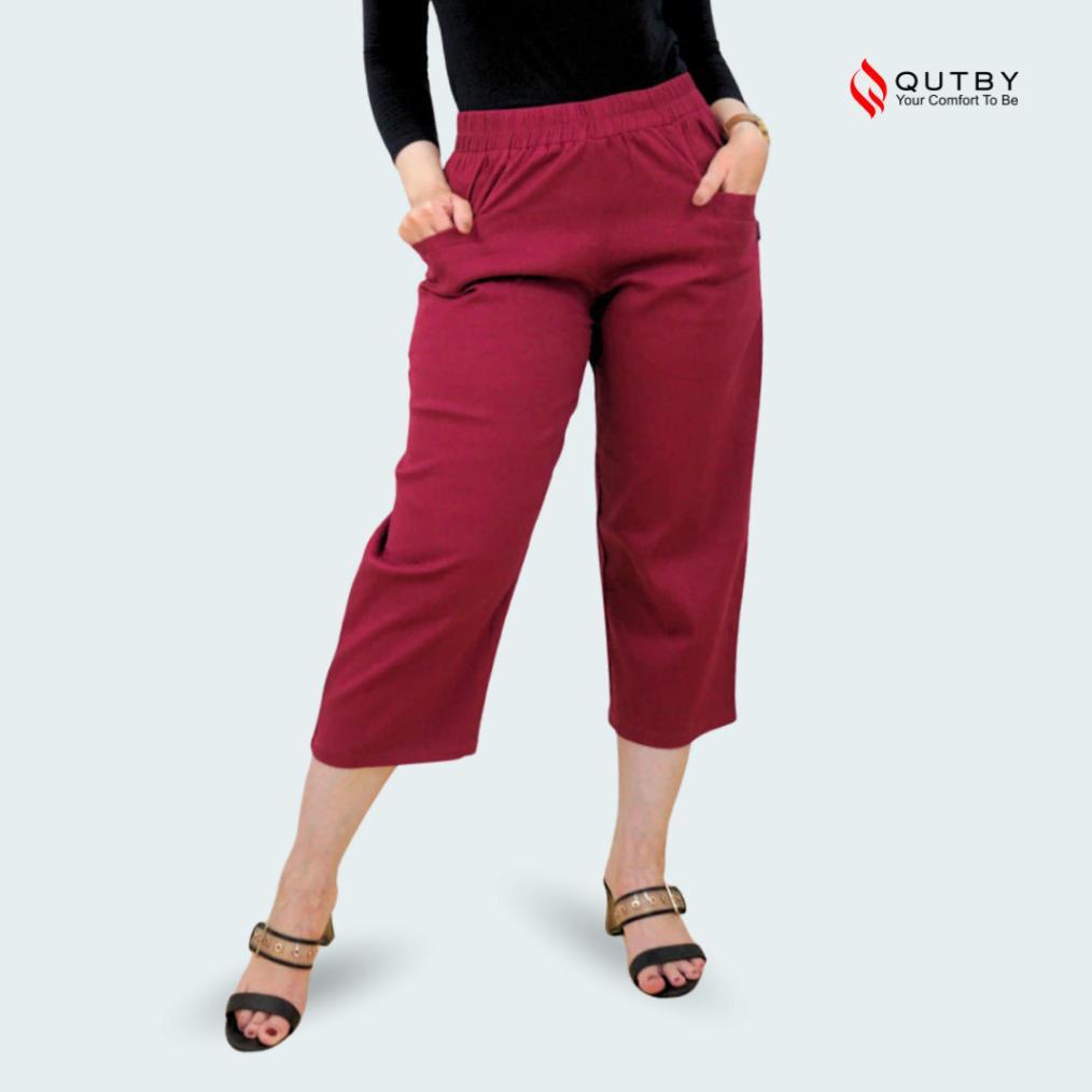 PROMO Qutby - Celana Korean Style Crop Wanita Katun Twill Stretch