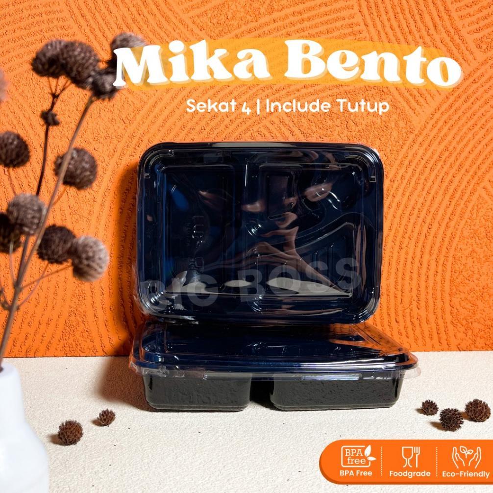 BESTPROMO Mika Bento Sekat 4 LUX + Tutup / Mika Bento Plastik / Mika Bento 4 Sekat Hitam / Tray Bent
