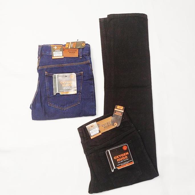 DF206 >> Celana Panjang Jeans Standar Oxygen Hugo Bahan 100% Midweight Denim Navy Blue - Hitam Strai