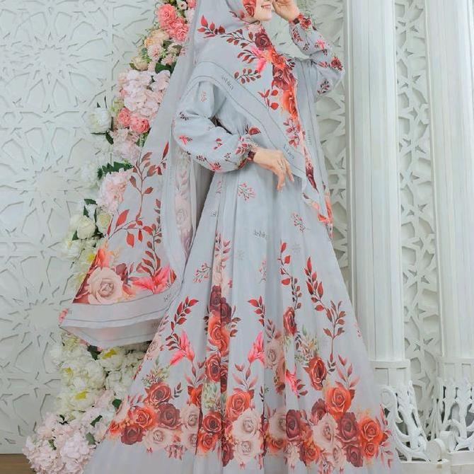 gamis syari dital printing full ceruty