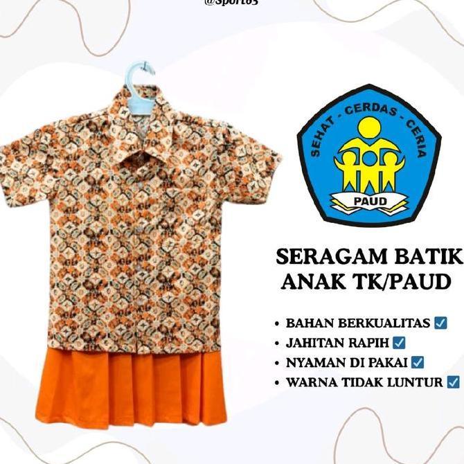 Gratis Ongkir Seragam Batik Anak Tk/Paud/Stelan Batik Anak Tk/Paud/Satu Set Baju Batik Anak Tk/Paud/