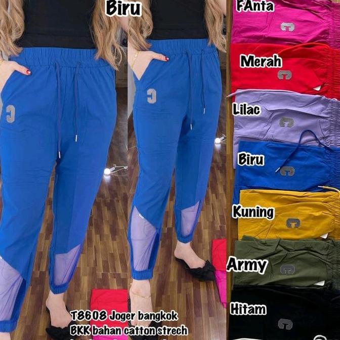 DI81 - 8086 Celana Panjang Jogger Import Bangkok Katun Strech Mix Tile Kantong Karet Stretch Wanita 